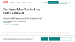 Screenshot of New Jersey Salary Paycheck and Payroll Calculator - Gusto
