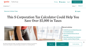 Screenshot of S Corp Tax Savings Calculator – How Much Could Your ... - Gusto
