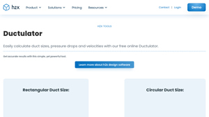 Screenshot of FREE Online Ductulator | Calculate Duct Sizing Made Easy | h2x