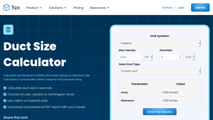 Screenshot of FREE Duct Size Calculator - h2x Engineering