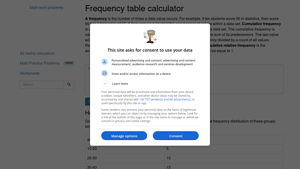 Screenshot of Frequency table calculator (statistics) - HackMath.net