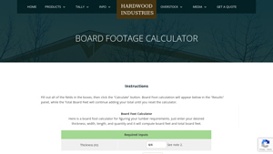 Screenshot of Board Footage Calculator - Hardwood Industries