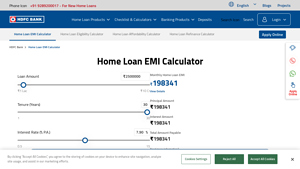 Screenshot of HDFC Bank's Home Loan EMI Calculator