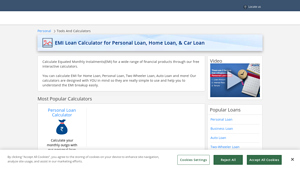 Screenshot of Calculate EMI on Home, Personal and Car Loans - HDFC Bank