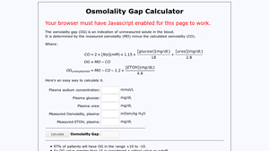 Screenshot of Osmolality Gap Calculator - UI Health Care