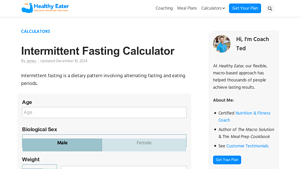 Screenshot of Intermittent Fasting Calculator - Healthy Eater