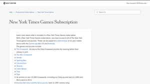 Screenshot of New York Times Games Subscription