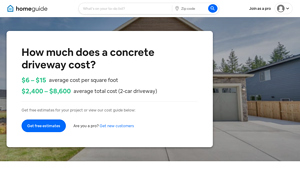 Screenshot of How Much Does a Concrete Driveway Cost? (2025) - HomeGuide
