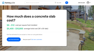 Screenshot of How Much Does a Concrete Slab Cost? (2025) - HomeGuide