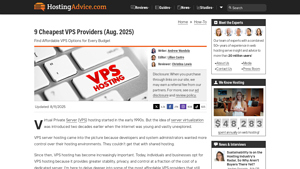 Screenshot of 9 Cheapest VPS Providers (Aug. 2025) - HostingAdvice.com