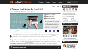 Screenshot of 12 Cheapest Email Hosting Services (2025) - HostingAdvice.com