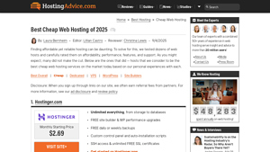 Screenshot of Best Cheap Web Hosting of 2025: $1.00 to $2.95 - HostingAdvice.com