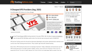 Screenshot of 9 Cheapest VPS Providers (Aug. 2025) - HostingAdvice.com
