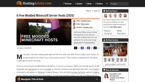 Screenshot of 6 Free Modded Minecraft Server Hosts (2025) - HostingAdvice.com