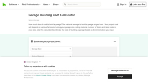 Screenshot of Garage Building Cost Calculator - Houzz
