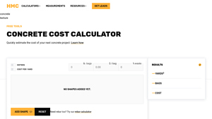 Screenshot of Concrete Cost Calculator — How Much Will It Cost? - HMC