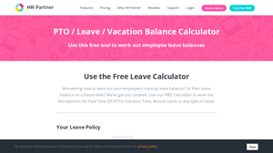 Screenshot of Paid Time Off / Leave / Vacation Time Calculator - HR Partner