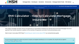 Screenshot of Mortgage Insurance Calculator - PMI Calculator - HSH.com