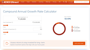 Screenshot of Calculate Compound Annual Growth Rate Online | ICICI Direct