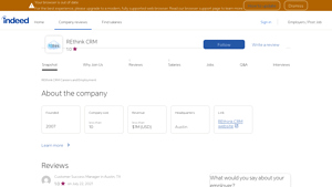 Screenshot of REthink CRM Careers and Employment | Indeed.com