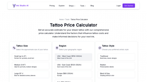 Screenshot of Tattoo Price Calculator (100% Free!) - Ink Studio AI