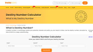 Screenshot of Destiny Number Calculator | InstaAstro Astrology