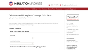 Screenshot of Cellulose and Fiberglass Coverage Calculator - Insulation Machines