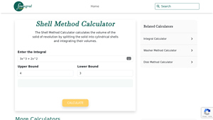Screenshot of Cylindrical Shell Method Calculator - Find Volume of Revolution