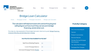 Screenshot of Bridge Loan Calculator - Integrated Mortgage Planners