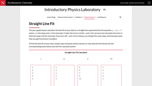 Screenshot of Straight Line Fit - Introductory Physics Laboratory