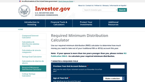 Screenshot of Required Minimum Distribution Calculator - Investor.gov