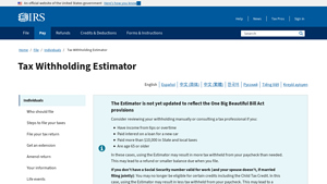Screenshot of Tax Withholding Estimator | Internal Revenue Service