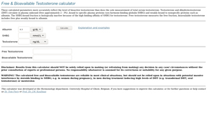 Screenshot of Free & Bioavailable Testosterone calculator - issam.ch