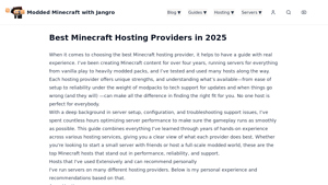 Screenshot of Best Minecraft Hosting Providers in 2025 | Jangro.com
