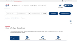 Screenshot of Lifestyle Calculator - OhioMeansJobs