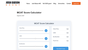 Screenshot of MCAT Score Calculator - Josh Gibson MD Grant
