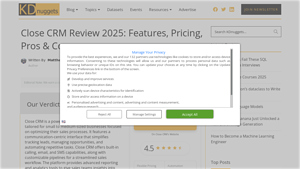 Screenshot of Close CRM Review 2025: Features, Pricing, Pros & Cons - KDnuggets
