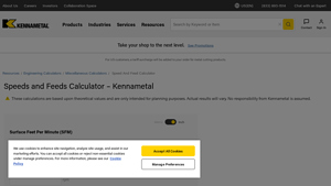 Screenshot of Speeds and Feeds Calculator – Kennametal