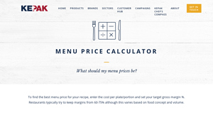Screenshot of Menu price calculator - Kepak Foodservice
