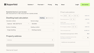 Screenshot of Free Residential Electrical Load Calculator - Kopperfield
