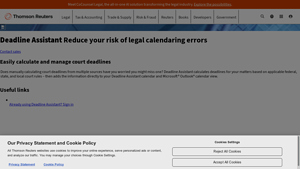 Screenshot of Deadline Assistant - Thomson Reuters Legal Solutions