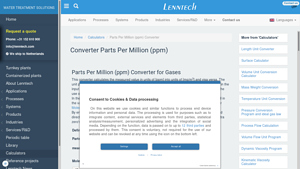 Screenshot of Parts Per Million (ppm) Converter - Lenntech