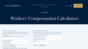 Screenshot of Workers' Compensation Calculators - Lewis & Roberts
