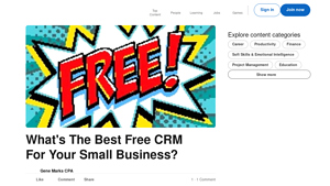 Screenshot of What's The Best Free CRM For Your Small Business? - LinkedIn