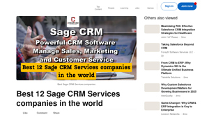 Screenshot of Best 12 Sage CRM Services companies in the world - LinkedIn