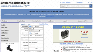 Screenshot of Speeds & Feeds - LittleMachineShop.com