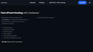 Screenshot of cPanel Hosting with Litespeed + NVMe. Instant Activation - LogicWeb