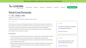 Screenshot of Total Cost Formula: What It Is, How to Calculate It | Logiwa | WMS