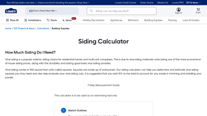 Screenshot of Siding Calculator - Lowe's