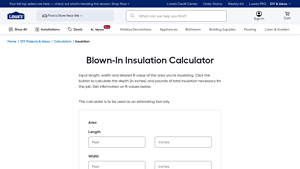 Screenshot of Blown-In Insulation Calculator - Lowe's